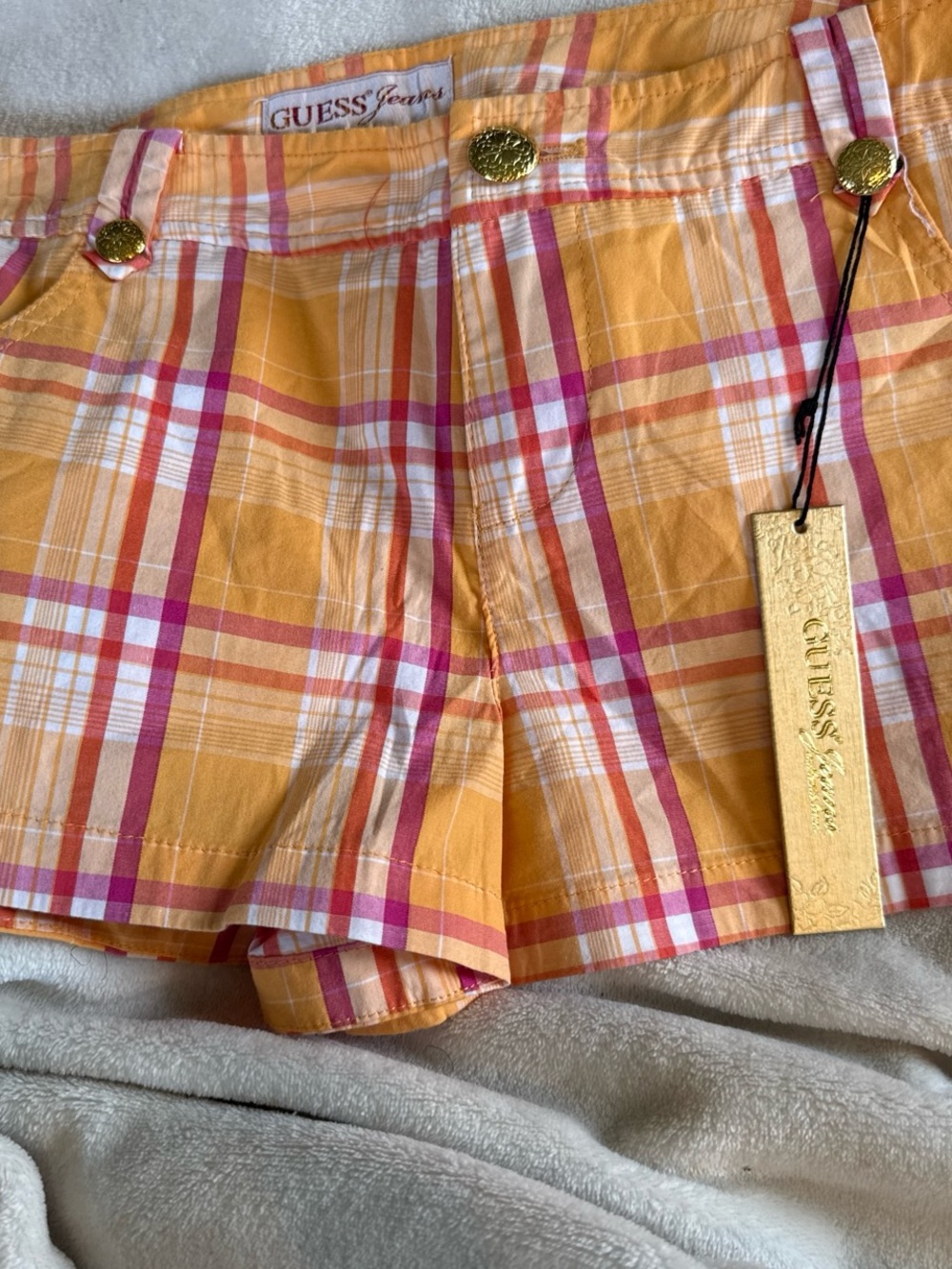 GUESS Plaid Yellow & Pink Women's Jean Shorts Size 29